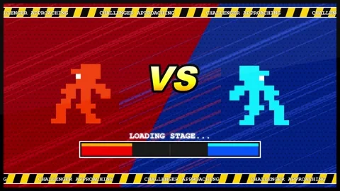 Retro Pixel Video Game Loading Screen with Progress Bar Animation and Red v.. Vídeos de archivo 347292050