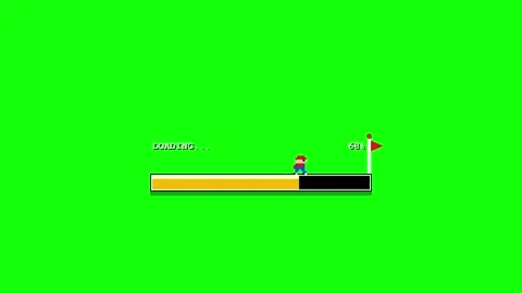 Retro Pixel Video Game Loading Screen with Progress Bar Animation on Green S Stock Footage 347292169