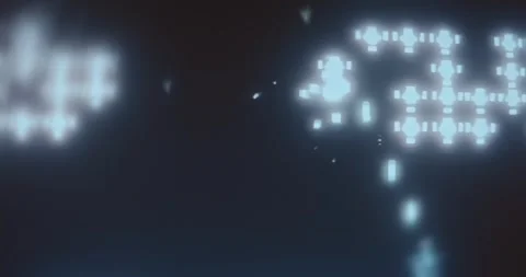 Retro pixelated game with a ship at the bottom destroying enemies Stock Footage 321765686