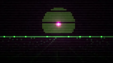 Retro Pixelated Green Sun Setting Over Dark Horizon. Stock Footage 333929667