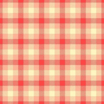 Retro pixelated plaid pattern, seamless. Red and cream checkered design, grea Stock Illustration