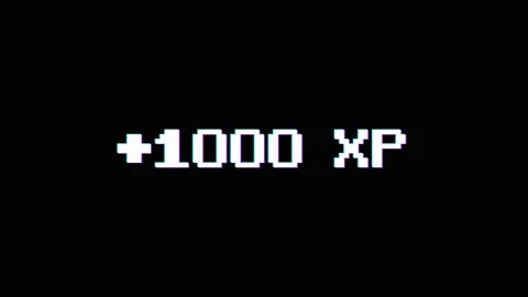 Retro pixelated plus 1000 experience points text animation with particle effect. Видео 344846630