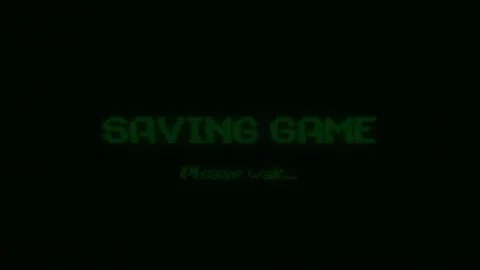 Retro pixelated saving game message on old computer screen with glitch effects Stock Footage 344586340