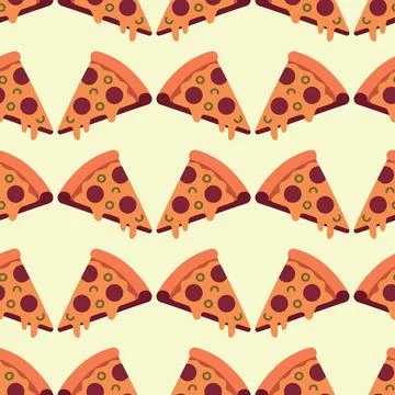 Retro Pizza Slice Seamless Pattern, Pepperoni Pizza Vector Repeating Backgr.. イラスト素材