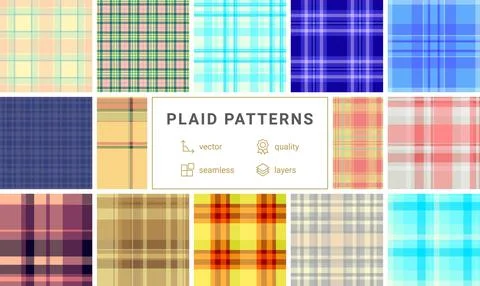 Retro plaid pattern bundle for craft cutting. Clear tartan paths support pl.. Stock Illustration