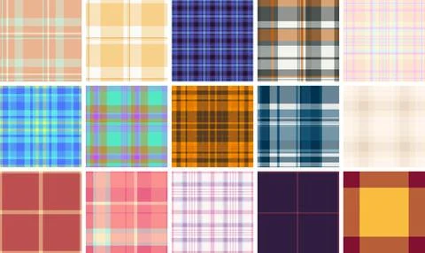 Retro plaid pattern set inspired by traditional fabric design. Seamless vecto Stock Illustration