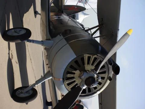 Retro plane with propeller closeup. Stock Photos