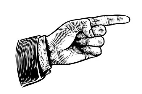 Retro pointing hand. Hand drawn sketch in vintage style. Vector illustration Stock Illustration