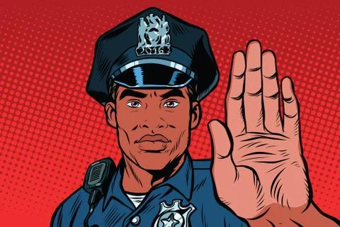 Retro police officer stop gesture Stock Illustration