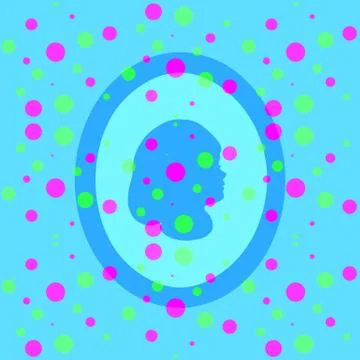 Retro polka dot pattern with stylized girl profile head Illustrazione stock