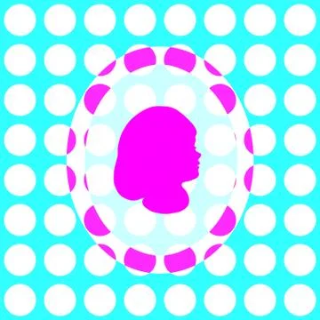 Retro polka dot pattern with stylized girl profile head Illustrazione stock