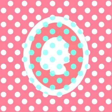 Retro polka dot pattern with stylized girl profile head Stock Illustration