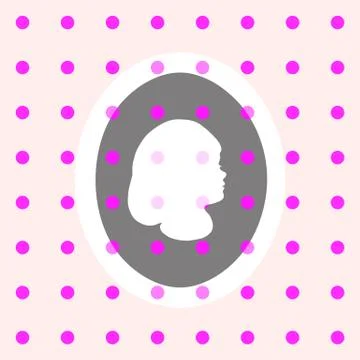 Retro polka dot pattern with stylized girl profile head Stock Illustration
