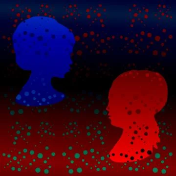 Retro polka dot pattern with stylized girl profile head Stockillustratie