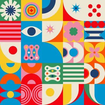 Retro Pop Art Geometric Tile Pattern Vector Background Stock Illustration