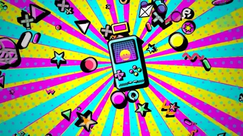 Retro Pop Art Handheld Game Console Animation On Sunburst Background Stock Footage 341175246