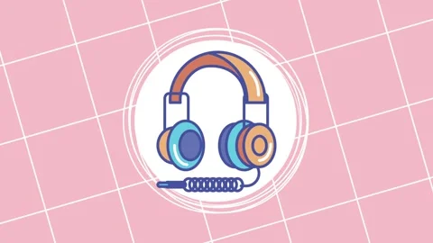 Retro pop art headset animation on pink grid background with dynamic motion.. Video stock 338400285