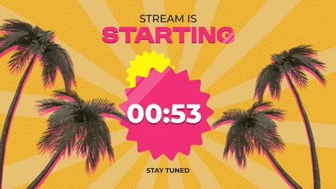 Retro Pop Art Stream Starting Countdown with Palm Trees - 1 Minute Video stock 322638975