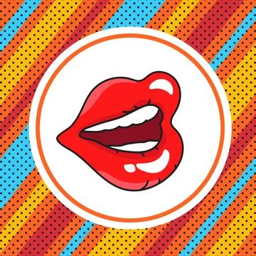 Retro pop art style bright background with speaking female lips Stock Illustration