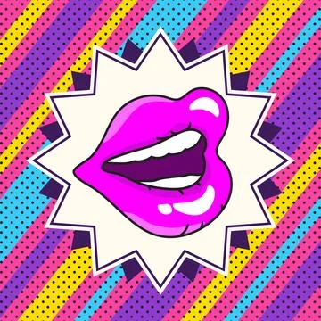 Retro pop art style bright background with speaking female lips Stock Illustration