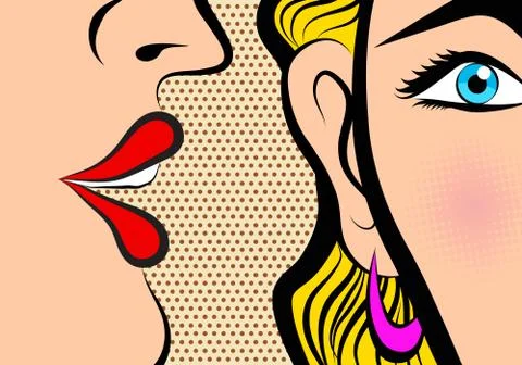 Retro Pop Art style Comic Style Book panel gossip girl whispering in ear secr Stock Illustration