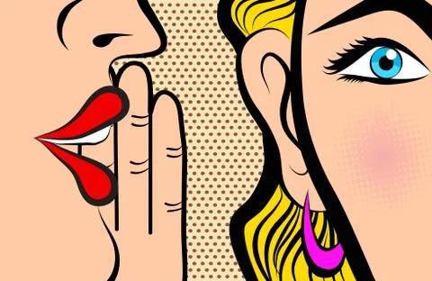 Retro Pop Art style Comic Style Book panel gossip girl whispering in ear secr Illustrazione stock