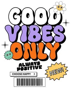Retro Pop Art Typography Good Vibes Only Positive Quote Illustration Stock Illustration