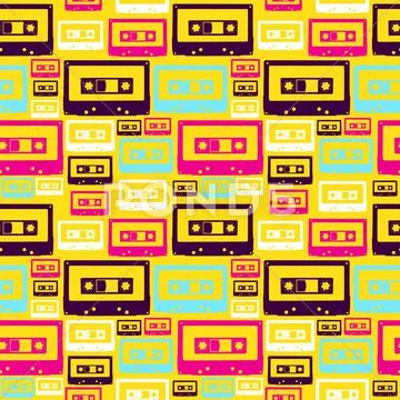 Retro pop audio tapes pattern Stock Illustration