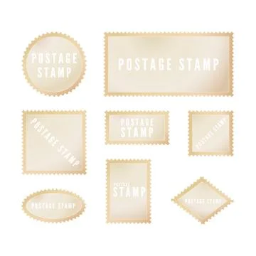 Retro postal stamp template with shadow. Blank postage stamp with perforated  Stock Illustration