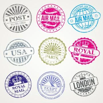Retro postal stamps mail post office air vector set イラスト素材