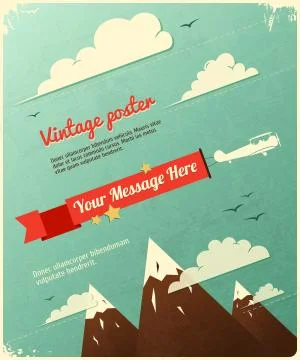 Retro Poster Design with clouds. 스톡 일러스트