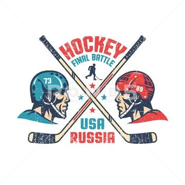Retro poster for the final hockey match between Russia and the United States Stock Illustration