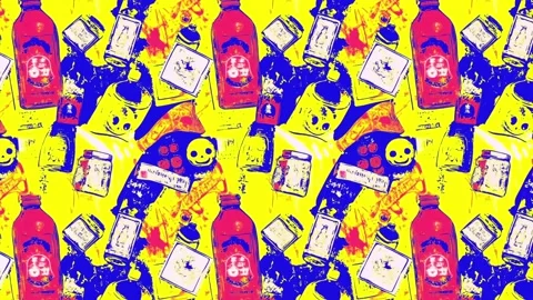 Retro poster layout with Asian snacks and borders — Horizontal motion Stock Footage 308076346