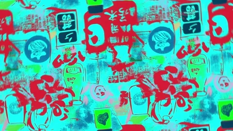 Retro poster layout with Asian snacks and stamps — Rotation motion Video stock 308141837
