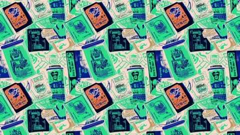 Retro poster layout with market typography and comics details — Vertical motion Stock Footage 308076876