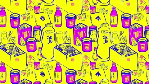 Retro poster layout with tea and herbs and comics details — Horizontal motion Stock Footage 308071511