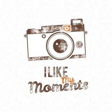 Retro poster with old camera icon and vector text - i like my moments. Isolated Illustrazione stock