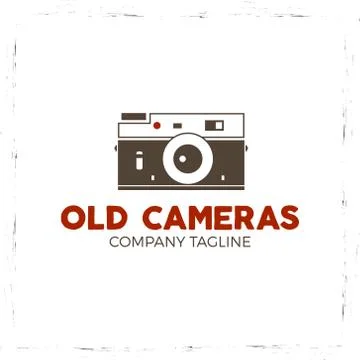 Retro poster or logo template with old camera icon. Isolated on grunge halftone Stock Illustration