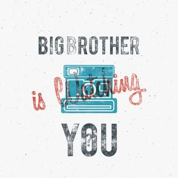 Retro poster or logo template with old camera icon. Isolated on grunge halftone Stock Illustration