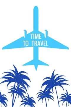 Retro poster Plane in the sky, palms. Time to Travel Vintage Summer Holiday Stock Illustration