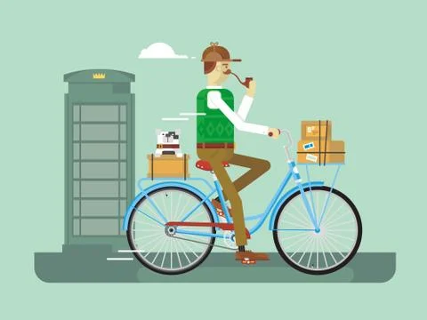 Retro postman on a bicycle Stock-Illustration