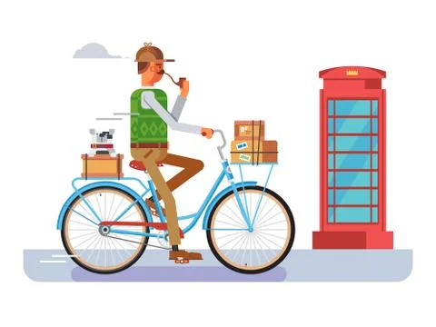 Retro postman on a bicycle Stock Illustration