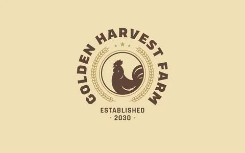 Retro poultry farm logo vector vintage rooster emblem badge helps local agric Stock Illustration