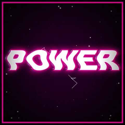 Retro Power Word Glitch Effect Neon Sign on Dark Grid Background with Stars Stock Footage 346282794