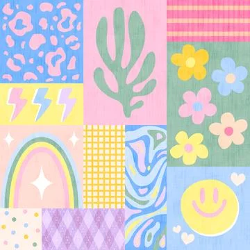 Retro preppy geometric seamless pattern. Trendy preppy patchwork pattern. Illustrazione stock