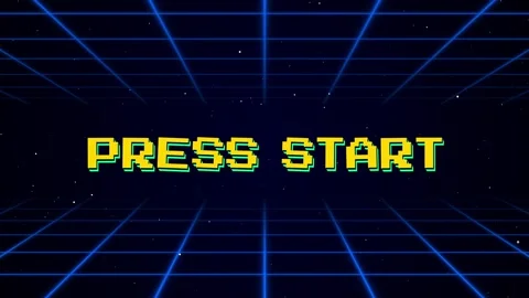 Retro Press Start Screen Animation, Pixel Art Arcade Style Game Intro Stock Footage 311812229