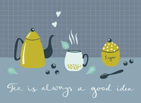 Retro print with tableware and lettering Illustrazione stock