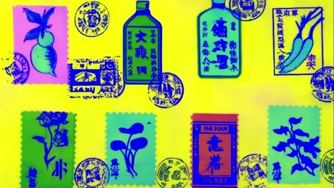 Retro product tag pattern of tea and herbs and illustrations Stock Footage 308032288