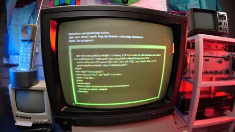 Retro Programming Screen on Vintage Computer Stock Footage 149382203
