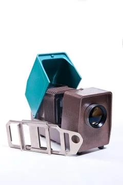 Retro projector for displaying of slides on the white background. Stock Photos